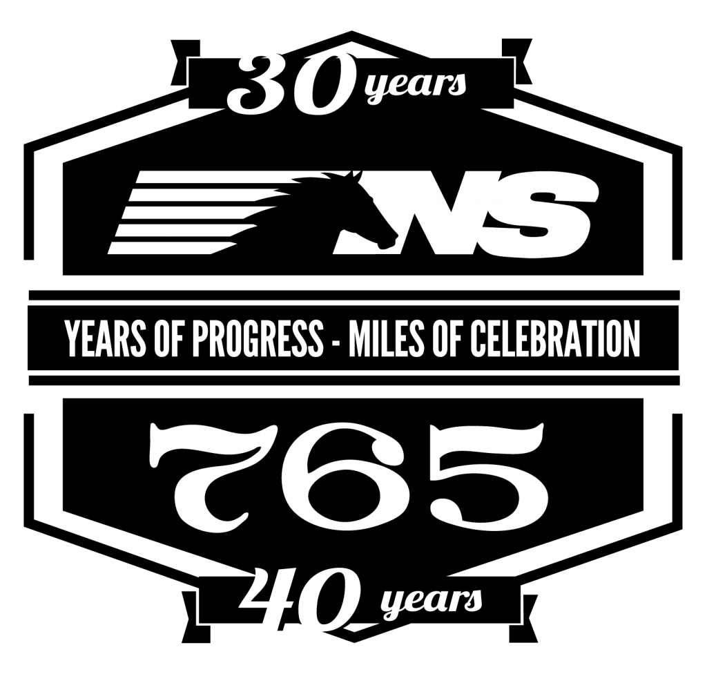 Years of progress - Miles of track celebration logo.