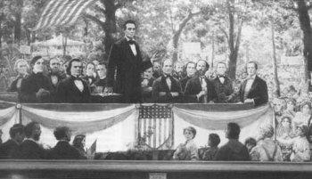 Robert Marshall Root painting of Lincoln-Douglas Debate at Charleston.  Photo attribution at end of this post.