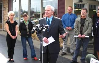 Press conference announcing the 2010 Commercial Facade Grant winners.  Courtesy image.