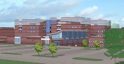 Rendering of completed hospital.  Rendering courtesy of MSKTD & Associates.