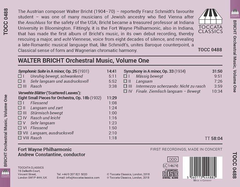 Walter Bricht, Fort Wayne Philharmonic recording, back cover.