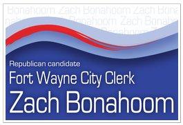 Zach Bonahoom for City Clerk logo.